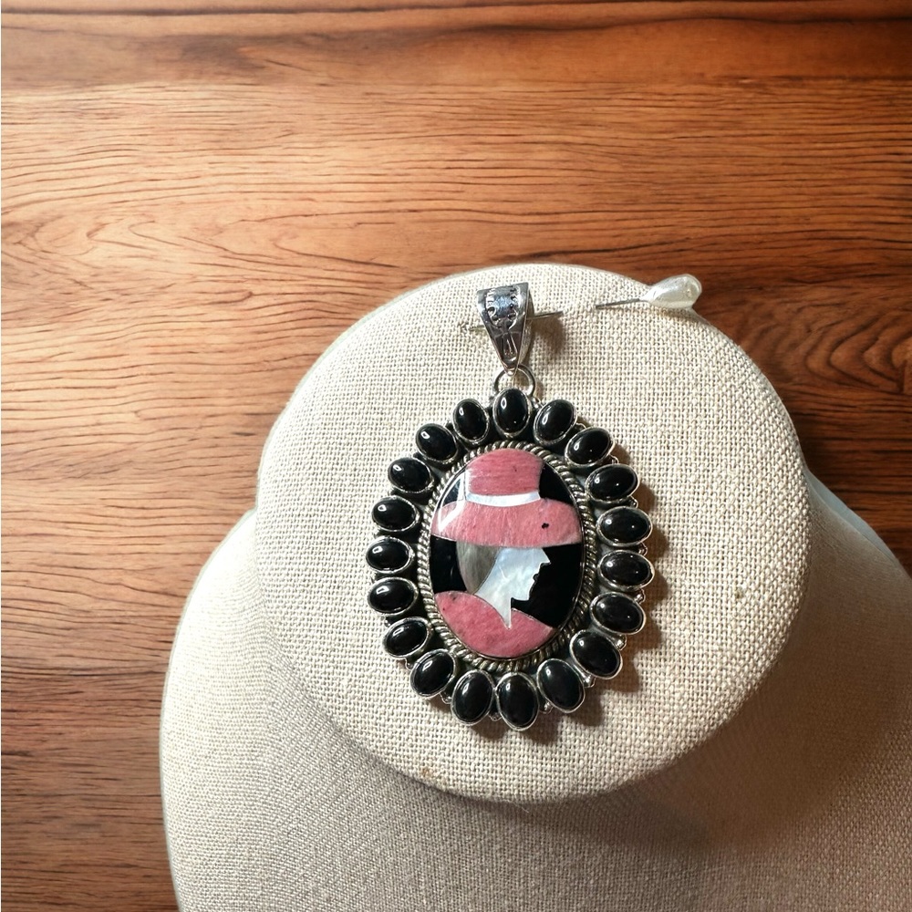 Black Onyx, Inlayed Rhodochrosite & MOP in Sterling Silver